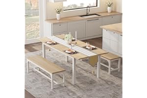 Garvee Extendable Dining Table, Expandable Kitchen Table for Small Space, 47.3"-63" Modern Rectangular Wood Top with White Me