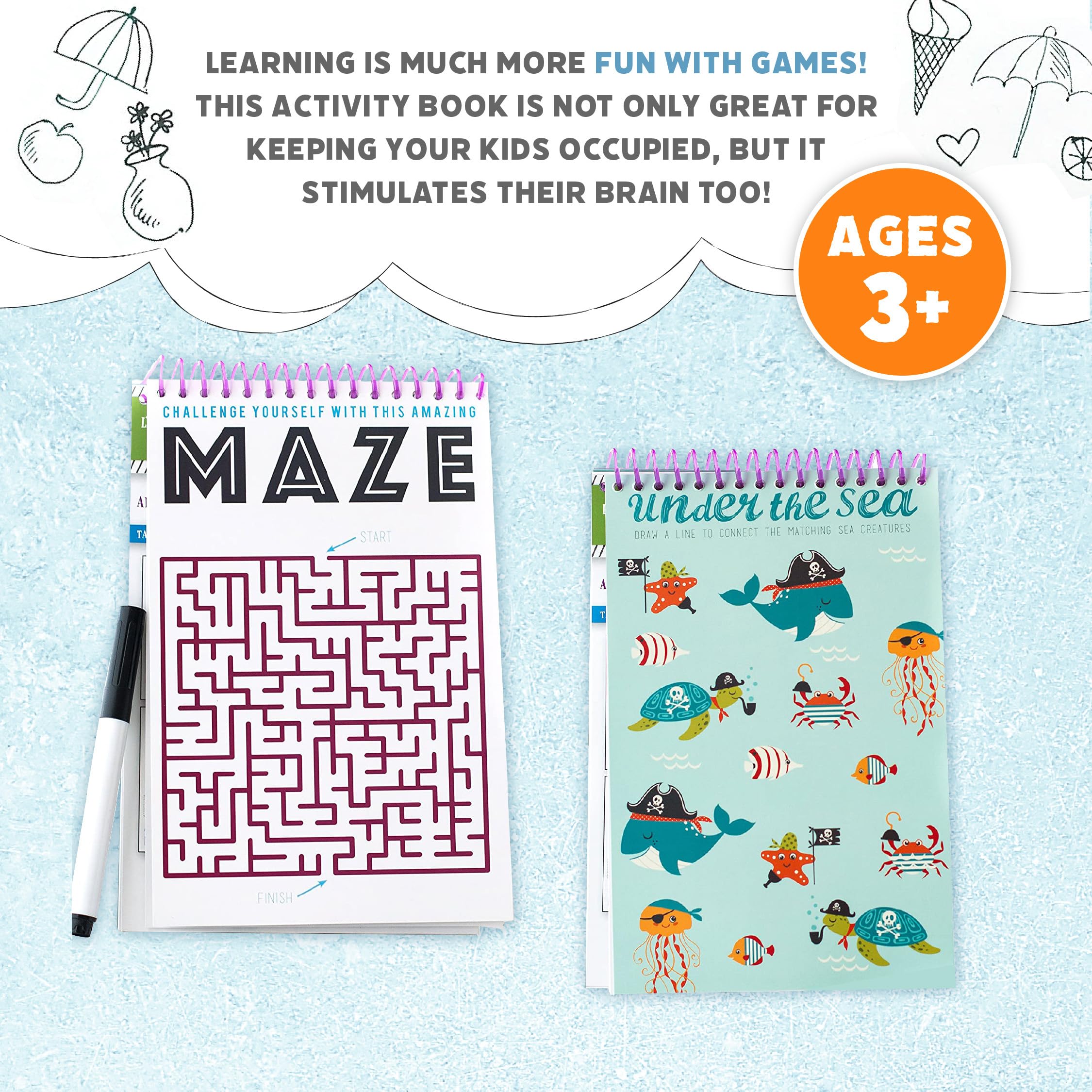 Squirrel Products Mom, I'm Bored Children's Activity Book, Fun Reusable Dry Erase Toy - Roadtrip Essentials, Word Games, Screen Free Activites for Kids Ages 3 and Up - Original Version