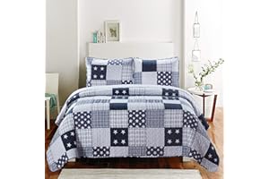 SLPR Americana Pride 2-Piece Twin Comforter Set (Twin Quilt and 1 Pillow Sham): Patriotic Dorm Décor, Farmhouse Blue and White Bedding, Country Teen Boy Quilt, Rustic Coverlet - Twin Bedding Sets
