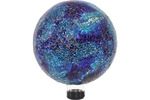 Sunnydaze 10-inch Gazing Ball for Garden - Crackled Glass Mosaic Gazing Globe for Outside - Deep Ocean Swirl Mosaic