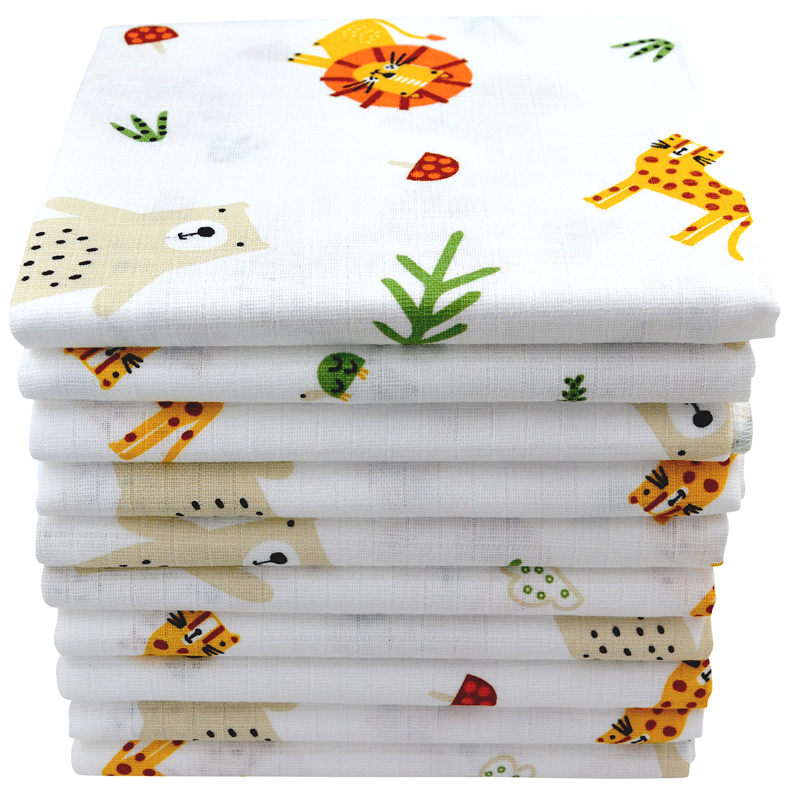 Muslin cloths with animal motifs 10-pack | Burp cloths baby | Cloth diapers 70x80 | Muslin diapers | Oeko-Tex (10 lions)