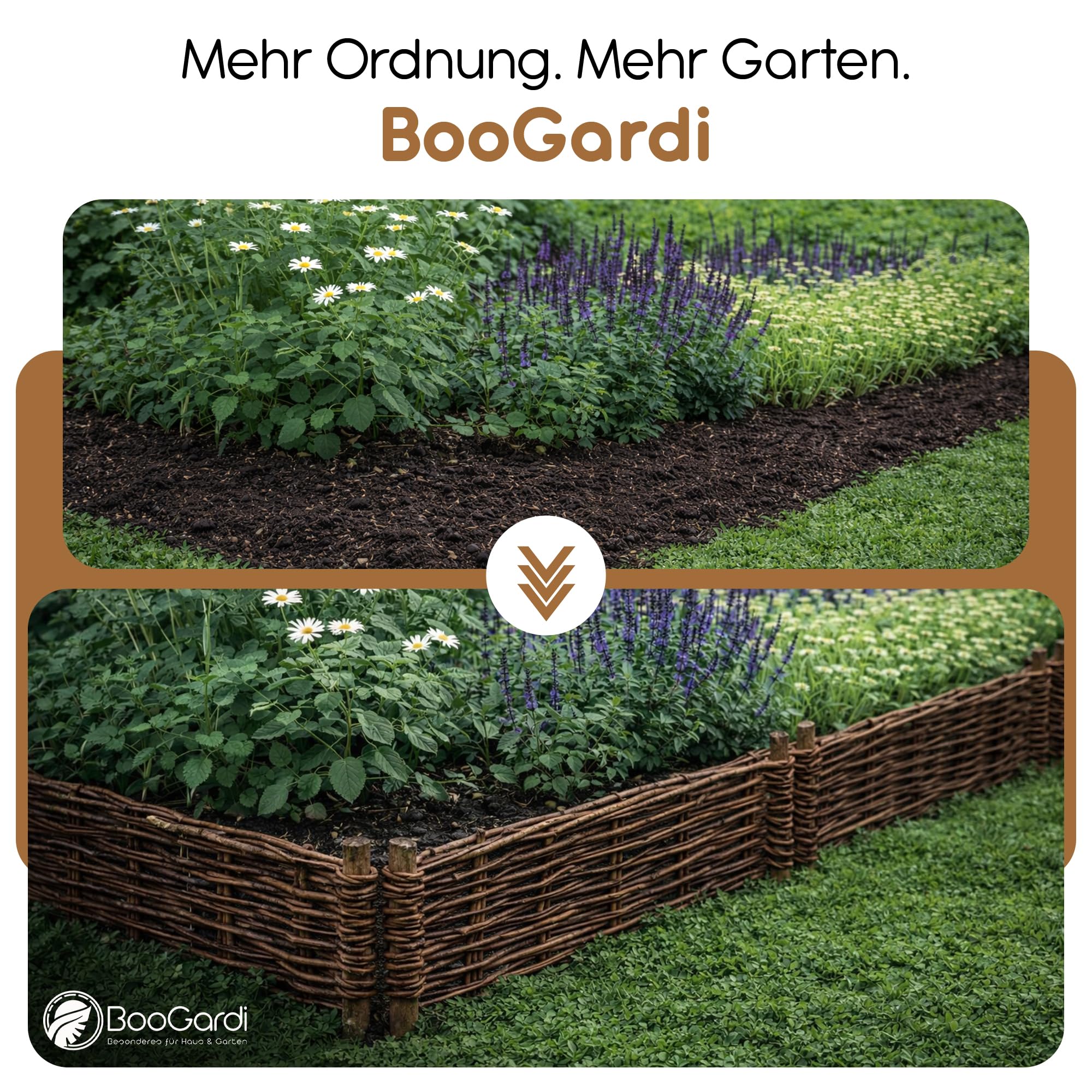 BOOGARDI Beeteinfassung Holz · 12 Größen · 10x Weidenzaun 20 cm hoch x 120 cm lang · Garten Steckzaun zur Beetumrandung · Rasenkanten zur Beetbegrenzung aus Weide 7