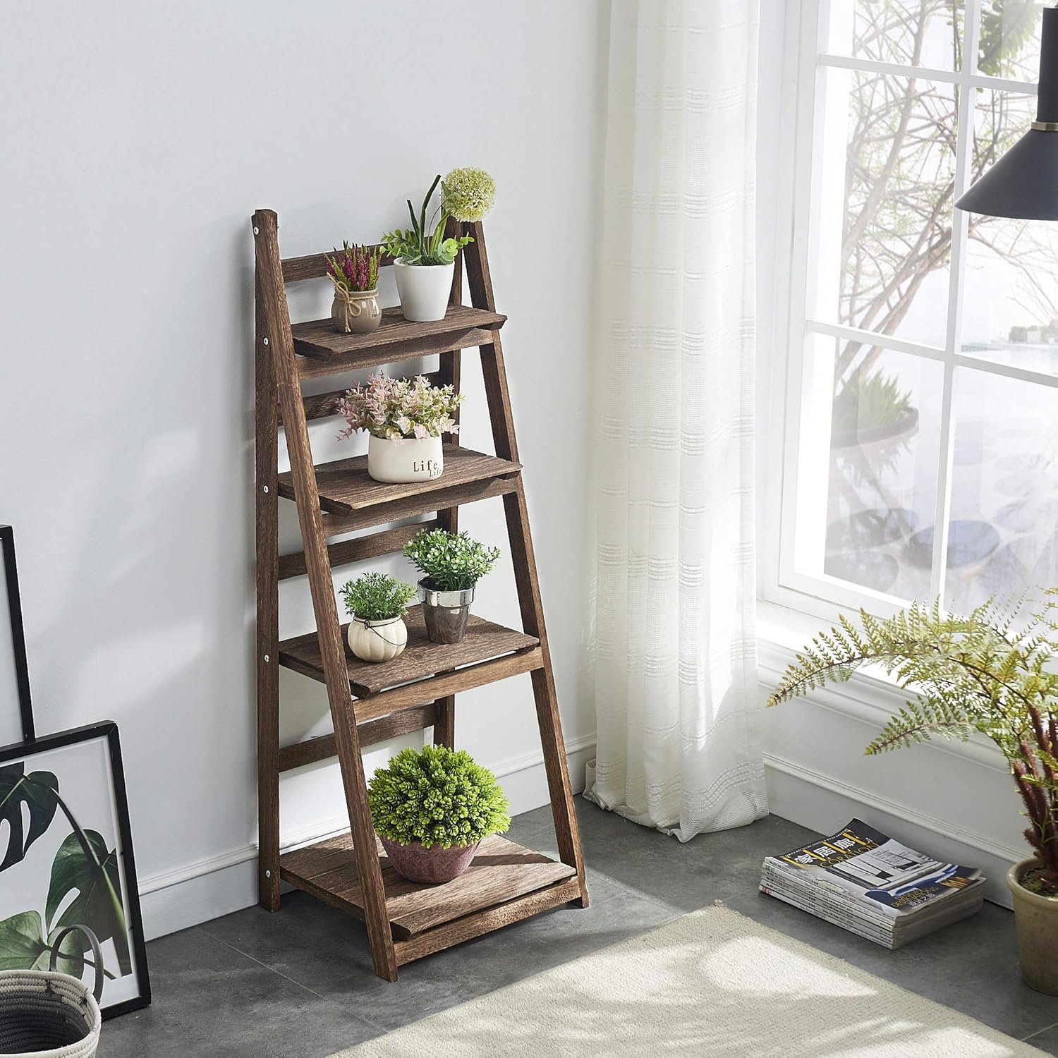 Hot 45" Foldable Ladder Shelf Plant Stand Indoor Flower