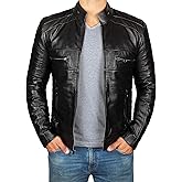 Decrum Mens Leather Jacket - Real Lambskin Cafe Racer Motorcyle Style Leather Jackets For Men