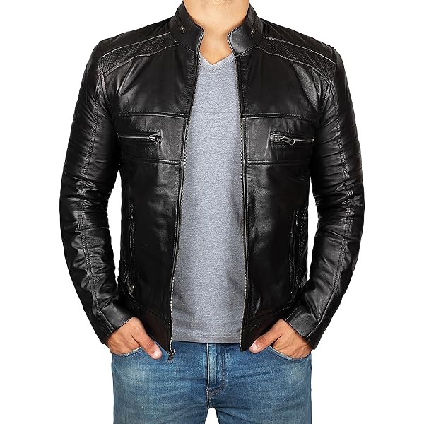 fjackets Real Lambskin Leather Jackets — Moto Quilted Cafe Racer