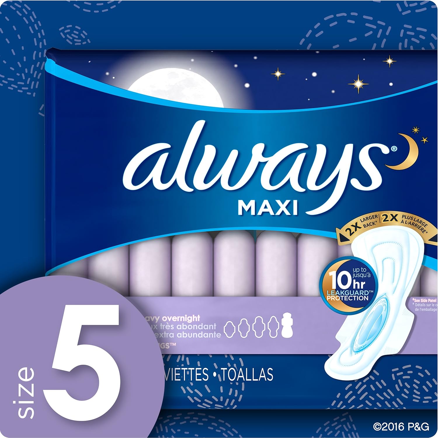 Always Maxi Feminine Pads with Wings for Women, Size 5, Extra Heavy Overnight, Unscented, 36 Count - Pack of 3 (108 Count Total): Health & Personal Care