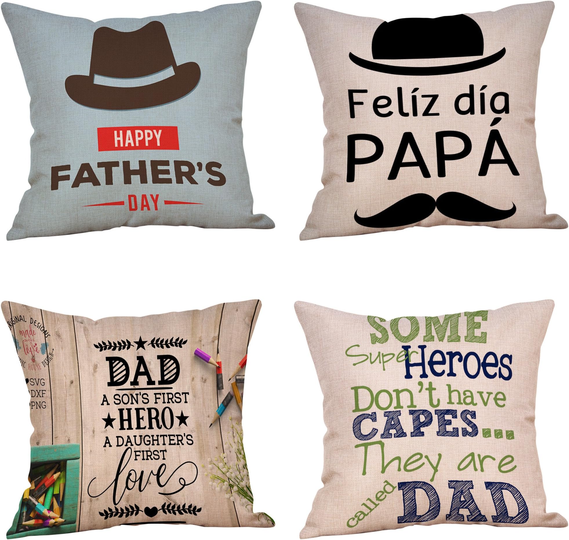 VIGVOG Father’s Day Gifts Cushion Cover Linen Happy Father's Day,I Love Papa,I Love Dad,Cute Dog Throw Pillow Cover For Decorative Home Sofa Couch 18" x 18", 4 Packs (Style c)