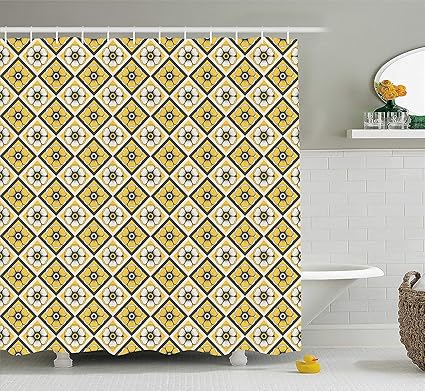 Ruichangshichengjie Grey And Yellow Shower Curtain Hand Drawn