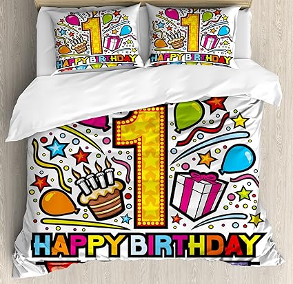 Amazon Com Ambesonne 1st Birthday Duvet Cover Set King Size