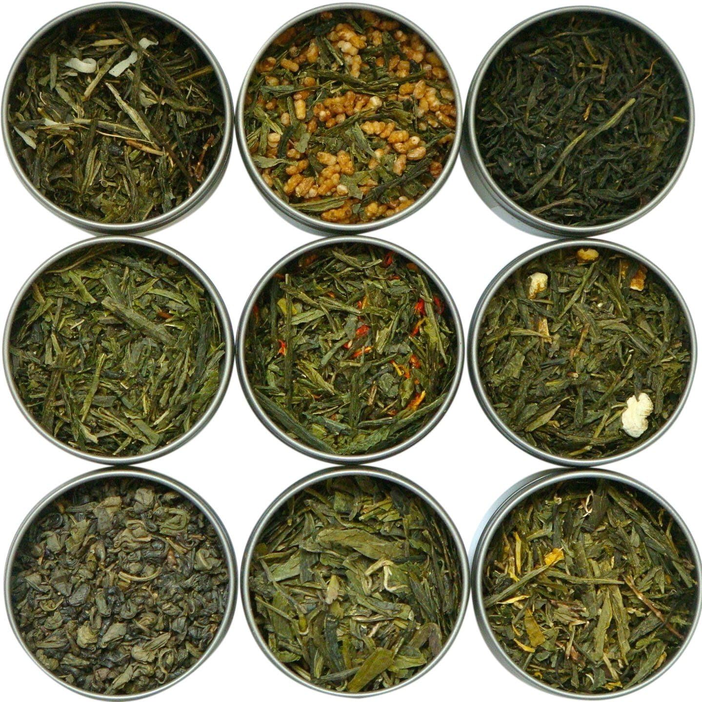 Heavenly Tea Leaves Organic 9 Loose Leaf Green Tea Sampler, 9 Premium Loose Leaf Green Teas - Hot or Iced Tea, Health and Wellness Promoting, Premium Variety Pack, Makes A Great Gift
