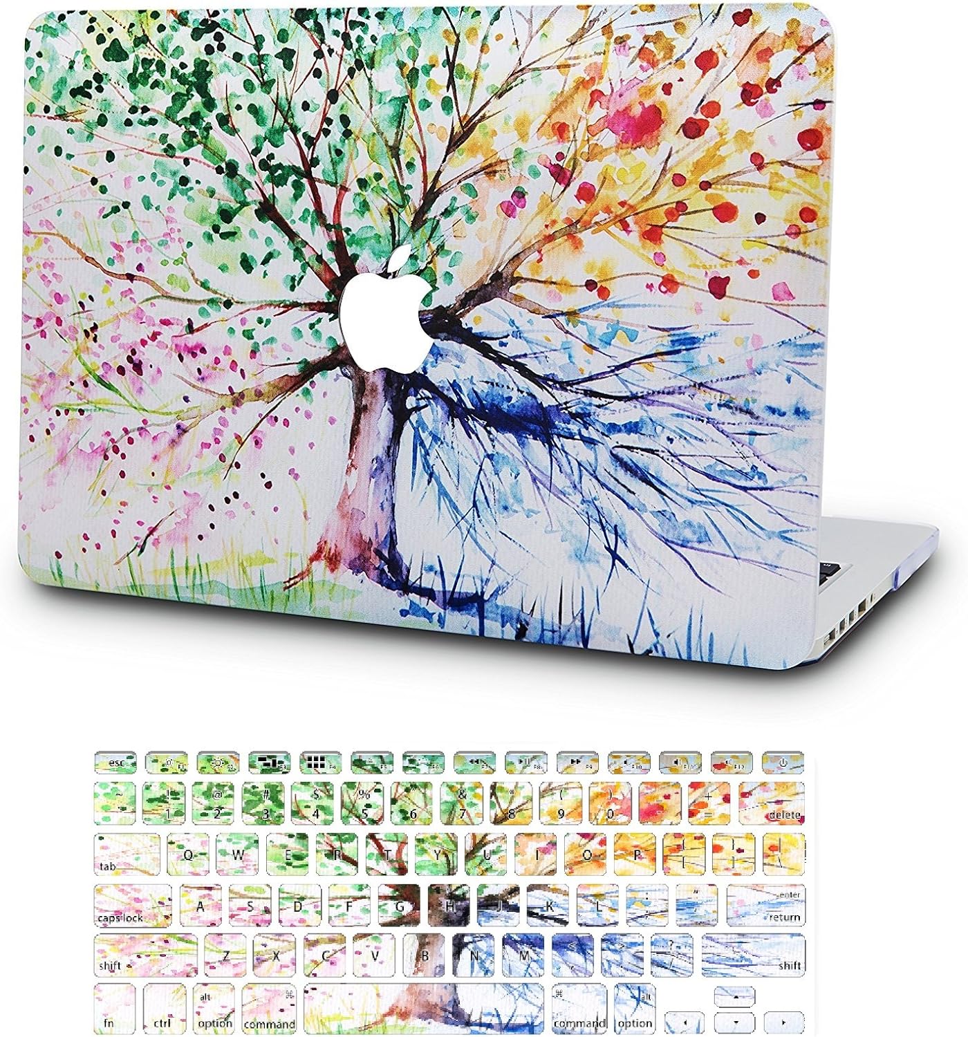 KECC Laptop Case for MacBook Air 13" w/Keyboard Cover Plastic Hard Shell Case A1466/A1369 2 in 1 Bundle (Four Season Tree)