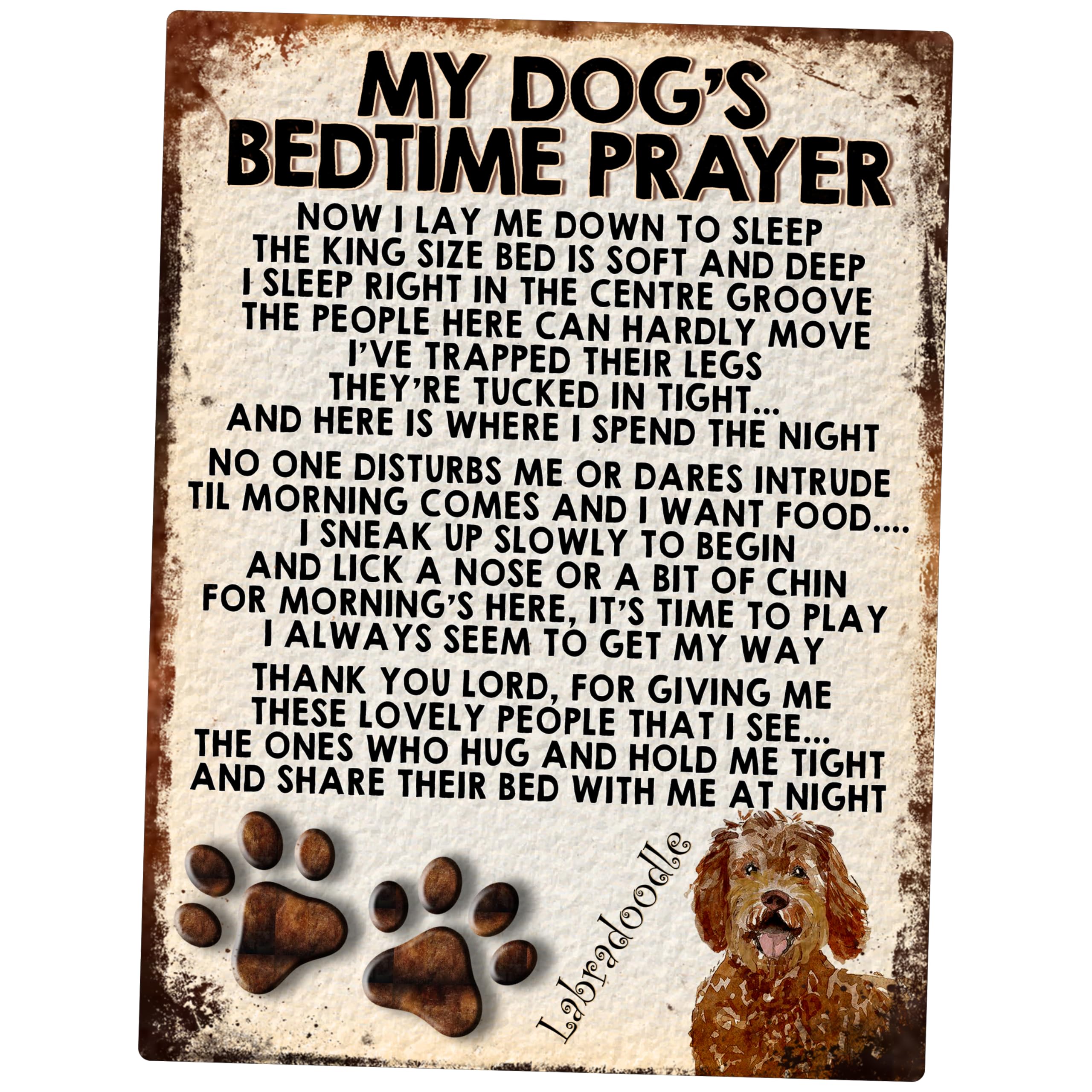 MY DOG'S BEDTIME PRAYER RETRO STYLE METAL TIN SIGN/PLAQUE (Labradoodle)