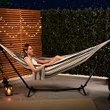 VonHaus Hammock with Stand Freestanding 2 Person Blue White Stripes view 3