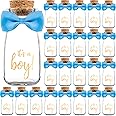 Ethisa Small 24 Pack It's a Boy Milk Glass Bottles with Ribbons and Stickers - Vintage Baby Shower Favors for Guests and Table Centerpieces - Boy Baby Shower Decorations - Sturdy Baby Shower Candy Jar