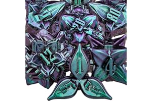 ARUOHHA DND Metal Dice Set Leaf Dragons D and D Dice with Gift Box, Purple Green Compatible with D&D RPG Role Playing Game, D