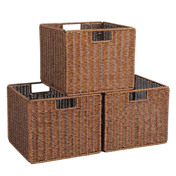 WICKER STORAGE BASKET – LARGE 12X12X10IN CUBE, WOVEN...