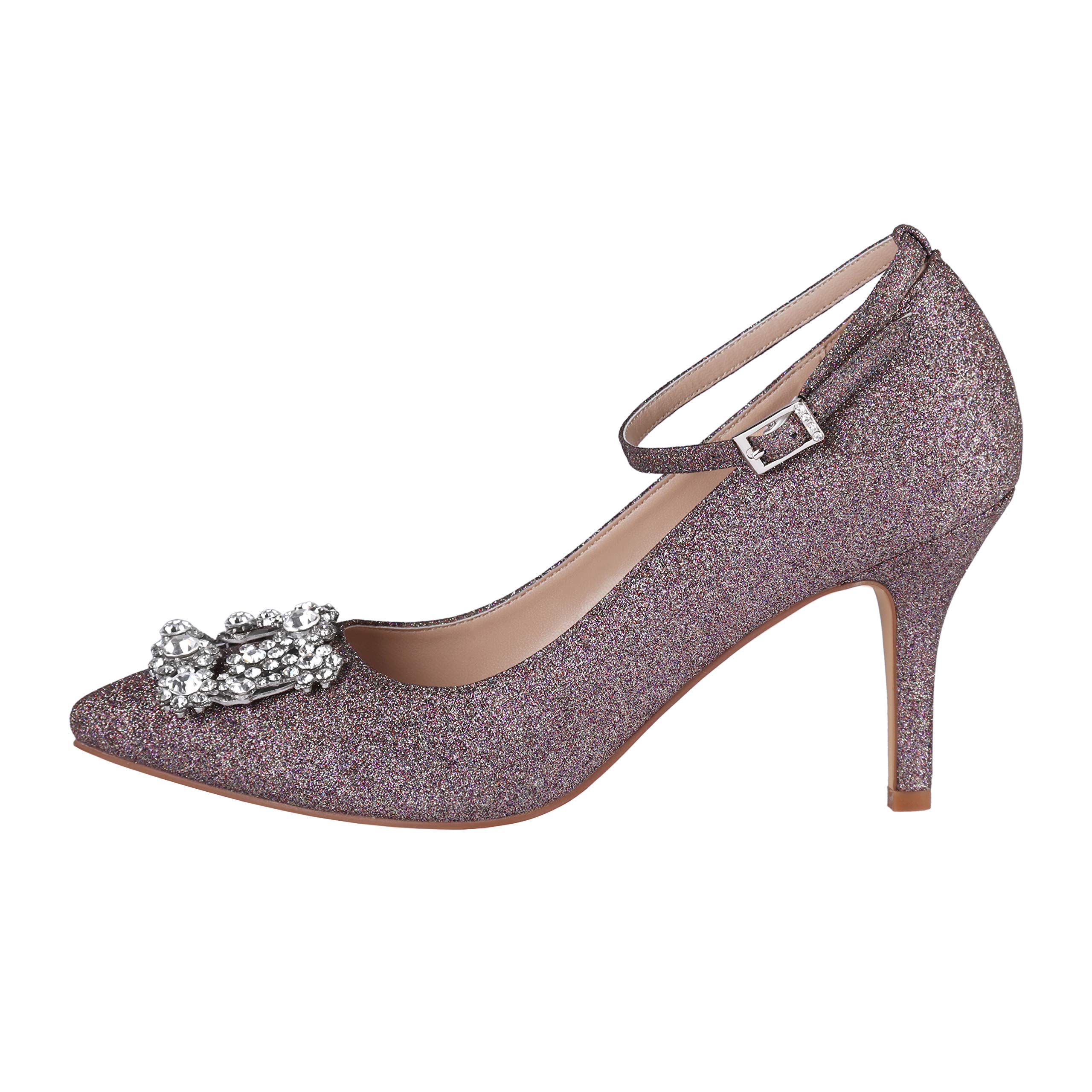 ERIJUNOR Glitter Pumps for Women Pointy Toe Mid Heels Prom Evening Dress Shoes - Image 3