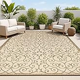 JONATHAN Y Vintage Filigree Indoor Outdoor Area Rug 4X6 Beige/Brown, Madrid Textured Weave for Backyard, Patio, Porch, Easy-C