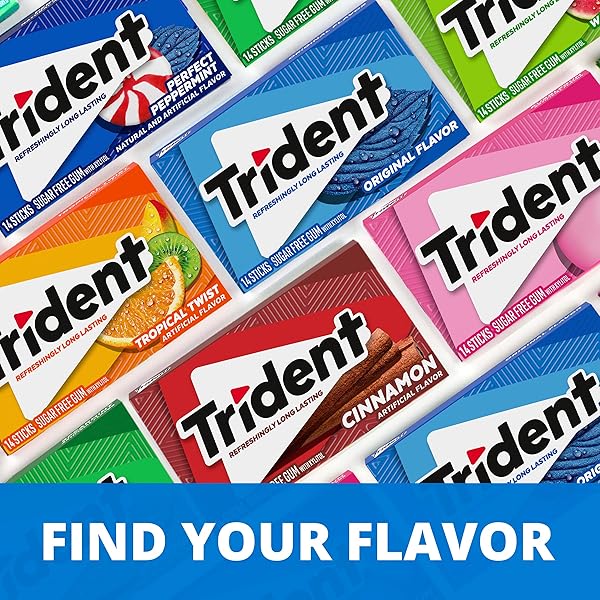 TRIDENT BUBBLEGUM SUGAR FREE GUM, TRAVEL ACCESSORIES, 12 PACKS OF 14 PIECES (168 TOTAL PIECES)