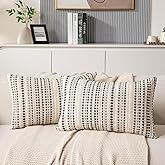 KOOLIFE Boho Lumbar Couch Throw Pillow Covers 12x20 Inch Set of 2 Grey Woven Striped Decorative Pillow Covers Cotton Accent Pillowcase Farmhouse Cushion Covers for Home Decor Sofa Living Room Bedroom