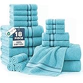 LANE LINEN Towel Sets for Bathroom - 18-Pack Zero Twist 100% Cotton Towels, 6 Bath, 6 Hand & 6 Washcloths, Soft & Highly Absorbent, Premium Hotel & Spa-Quality Design, Easy To wash - Blue