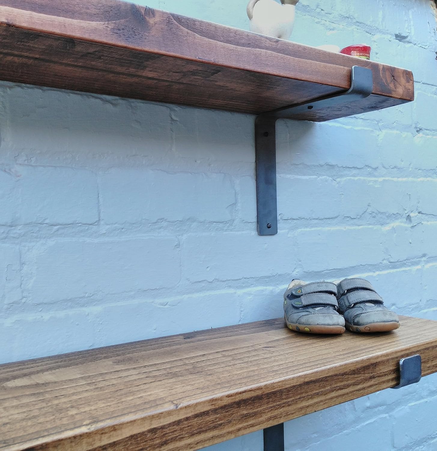 Rustic industrial style solid wood shelf with brackets 50 cm Amazon.co.uk Handmade
