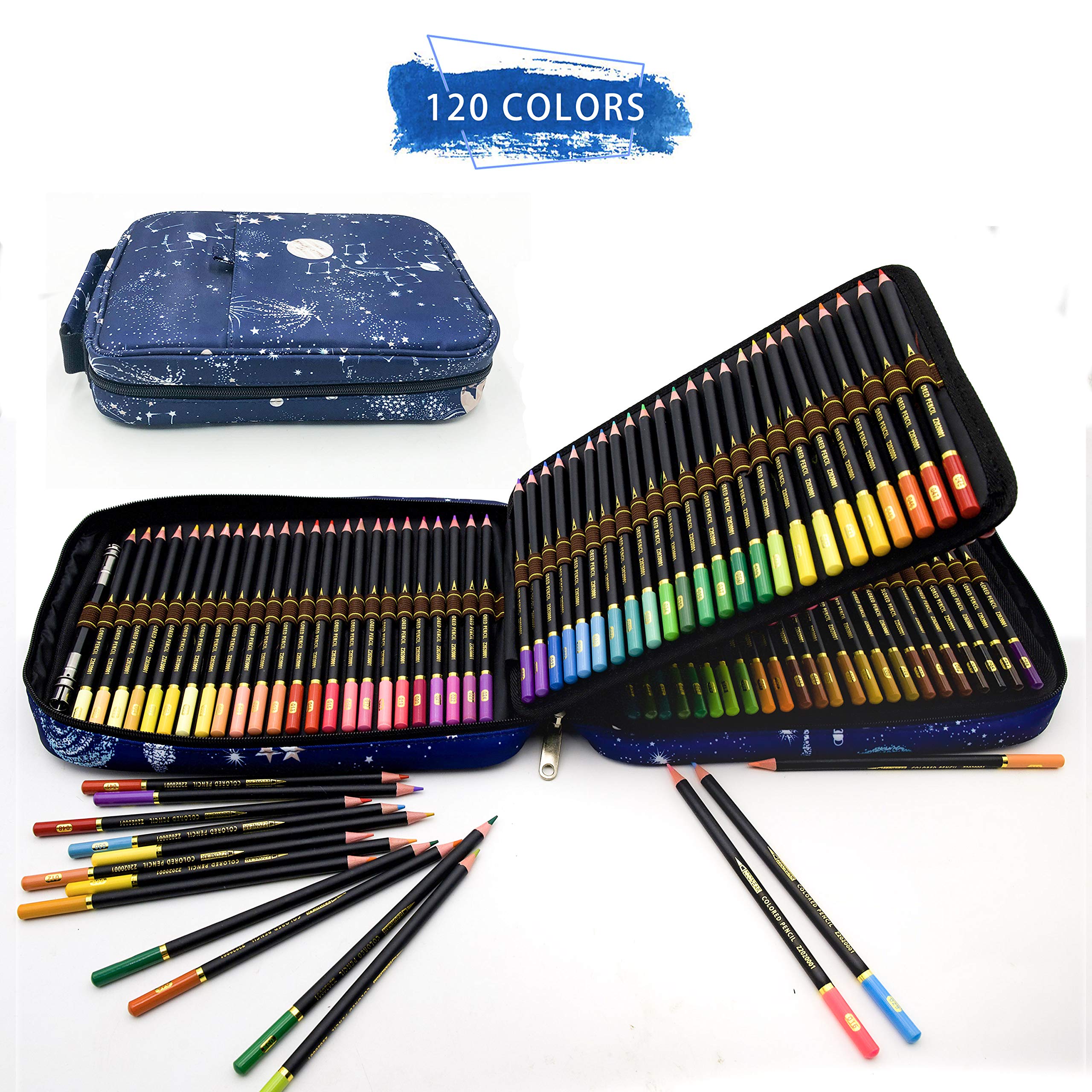 ZZONEART 120 Colouring Pencils Set With Accessories and Large Pencils Case,120 Unique Coloured Pencils and Pre Sharpened Crayons for Coloring Book,featuring 'soft series' core。