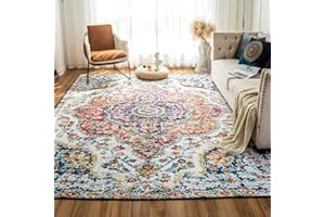 VK VK·LIVING Machine Washable Rug 5'x7' Vintage Design Area Rugs with Non Slip for Living Room Bedroom Traditional Woven Carpet Stain Resistant Dining Office Boho (Blue Yellow)