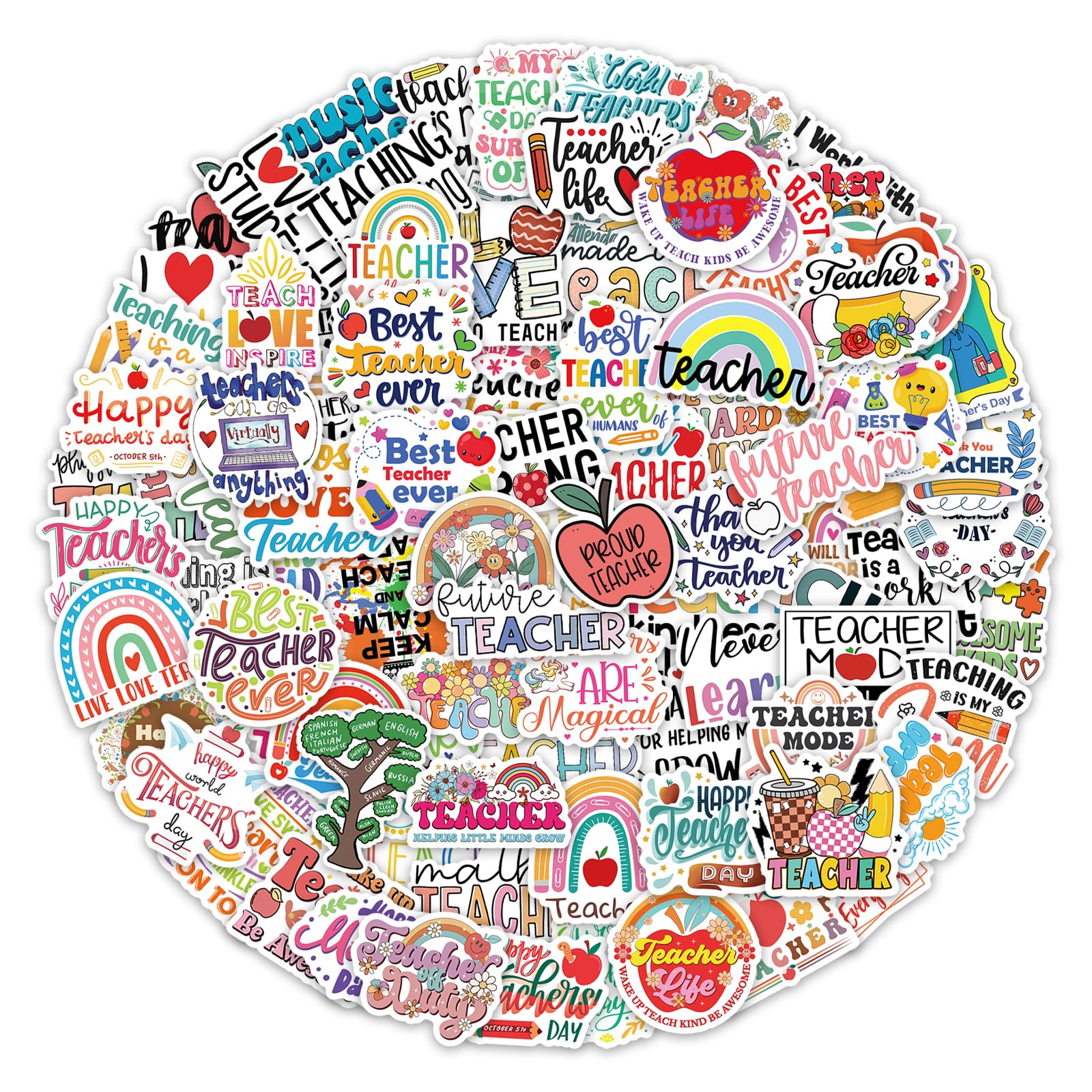 Photo 1 of 100PCS Teacher Stickers |Teacher Appreciation Gifts for Water Bottles, Laptop, Phone, Guitar, Luggage, Notebook, Yonseng Vinyl Waterproof Teacher Stickers