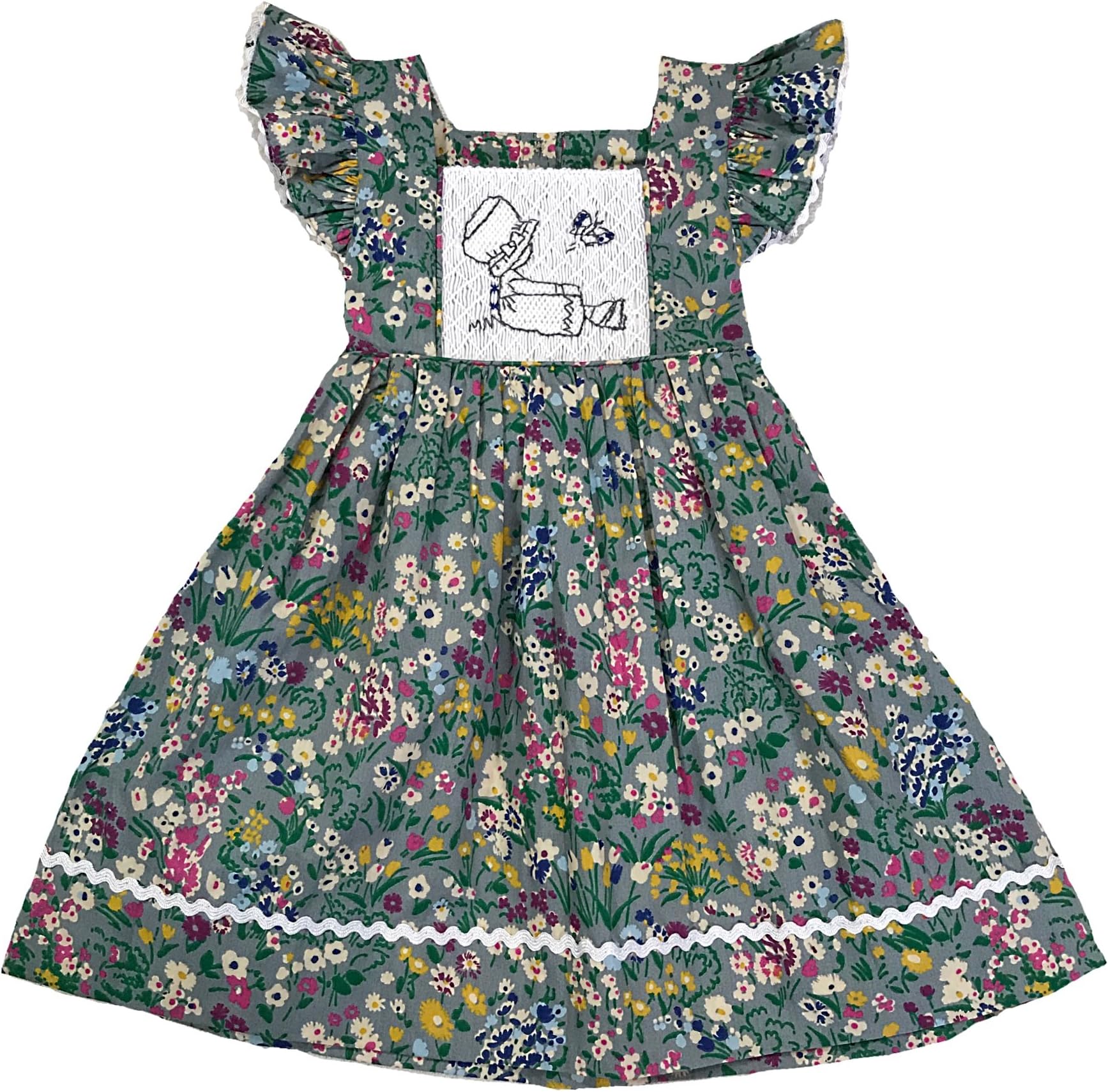 Sassy Smock Smocked Gray Floral Girls Dress (4T)