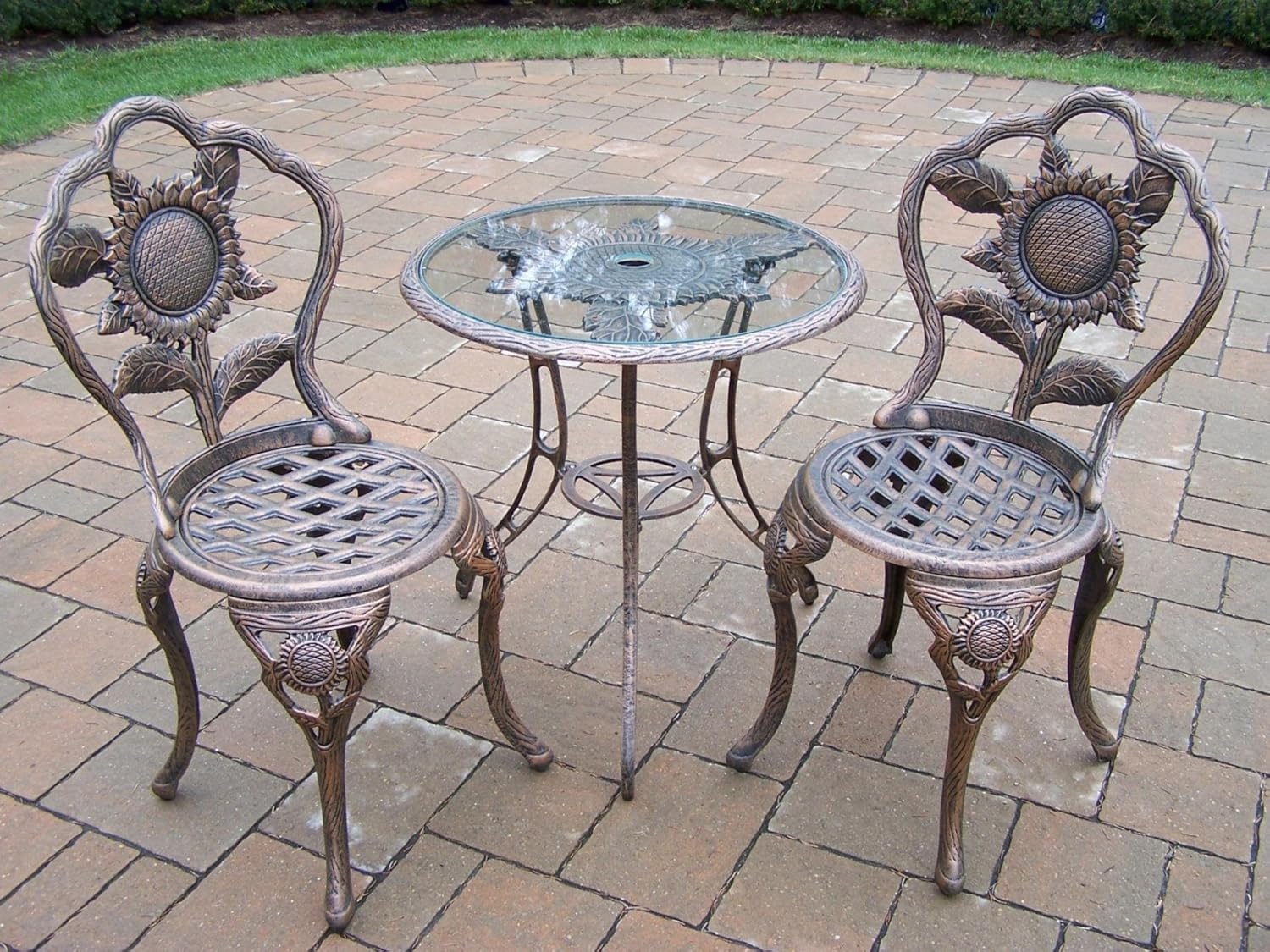 Amazon Com Oakland Living Sunflower Cast Aluminum 3 Piece Bistro Set Antique Bronze Garden Outdoor