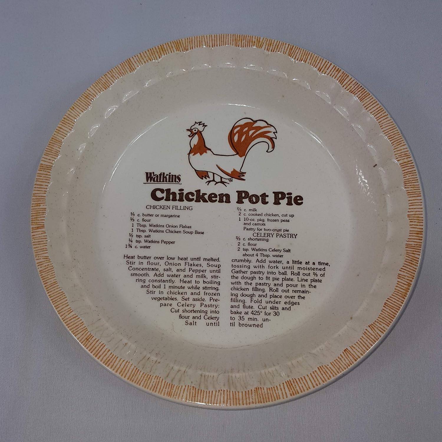 Amazon Com Watkins Chicken Pot Pie Recipe Vintage 10 Ceramic Pan Kitchen Dining