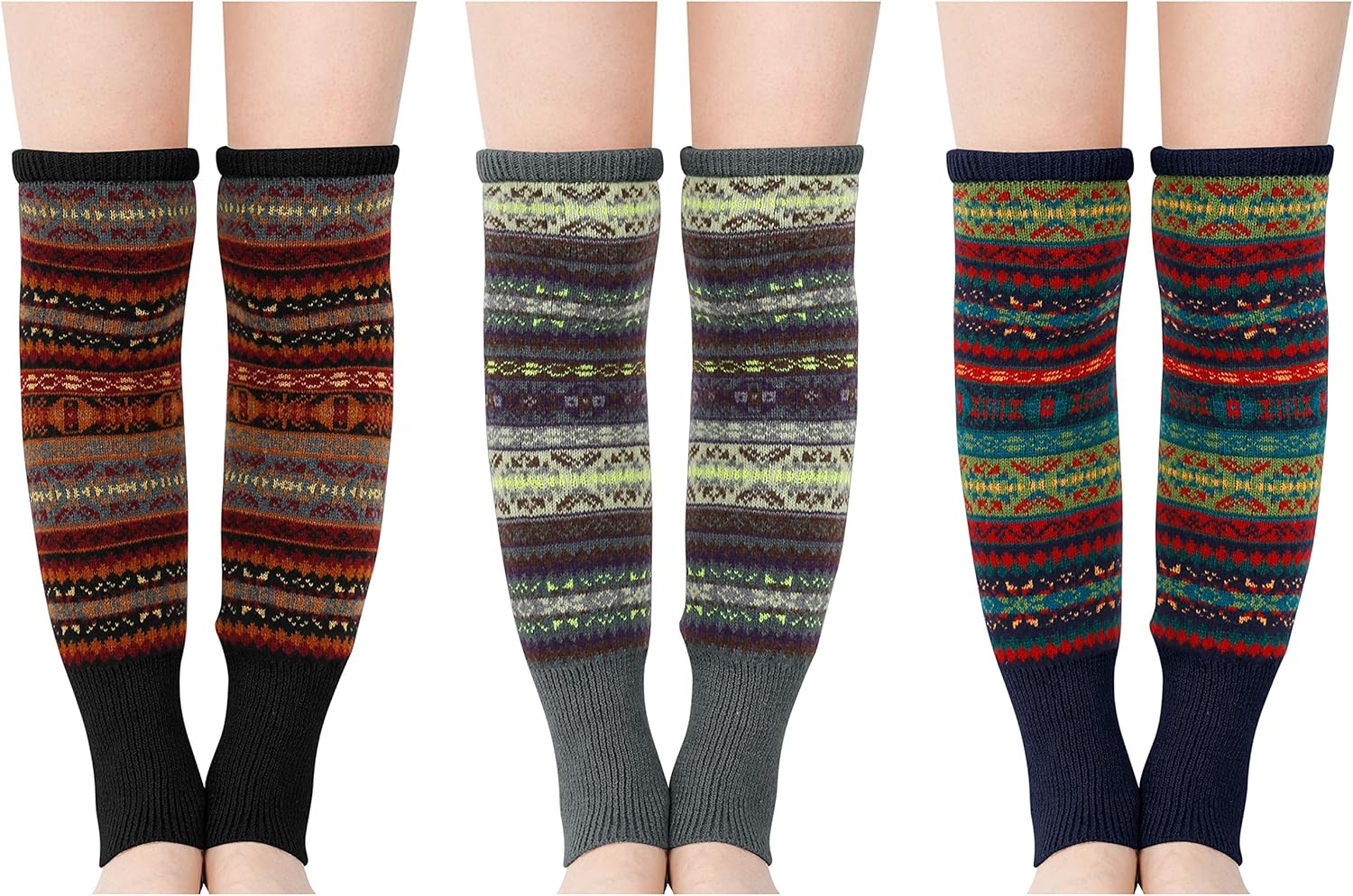 ZMART Calentadores de piernas para mujer, de lana, térmicos, a rayas, 3