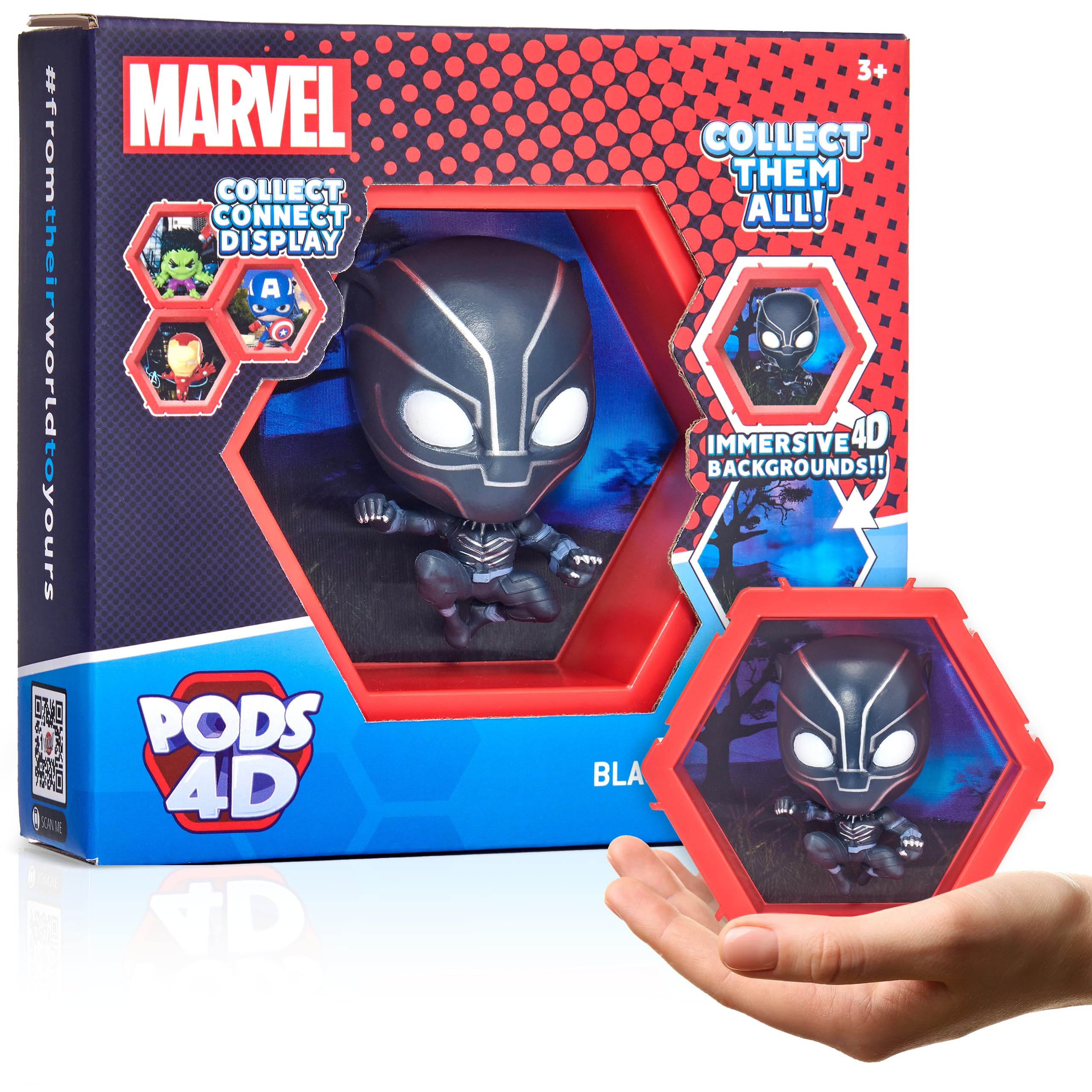 WOW! PODS 4D Marvel Black Panther | Unique Connectable Collectable Bobble-head figure that Bursts from their World into Yours | Wall or Shelf Display | Marvel Toys and Gifts | Series 1 no. 411