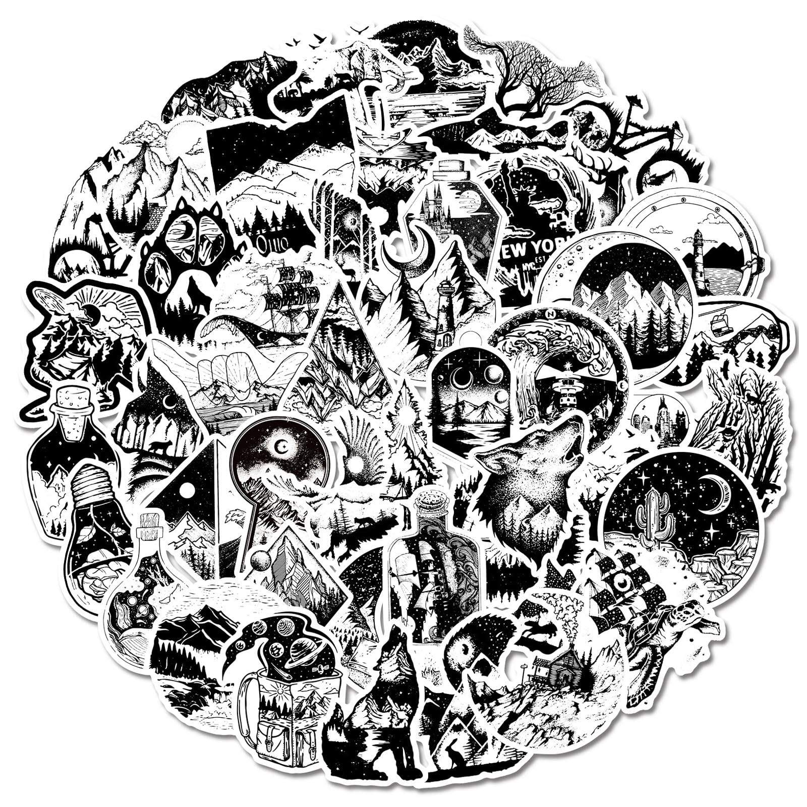 GWAWG 150 PCS Gothic Stickers Halloween Stickers Vinyl Waterproof Stickers Sticker Pack Horror Skull Black White for Water Bottles Adults