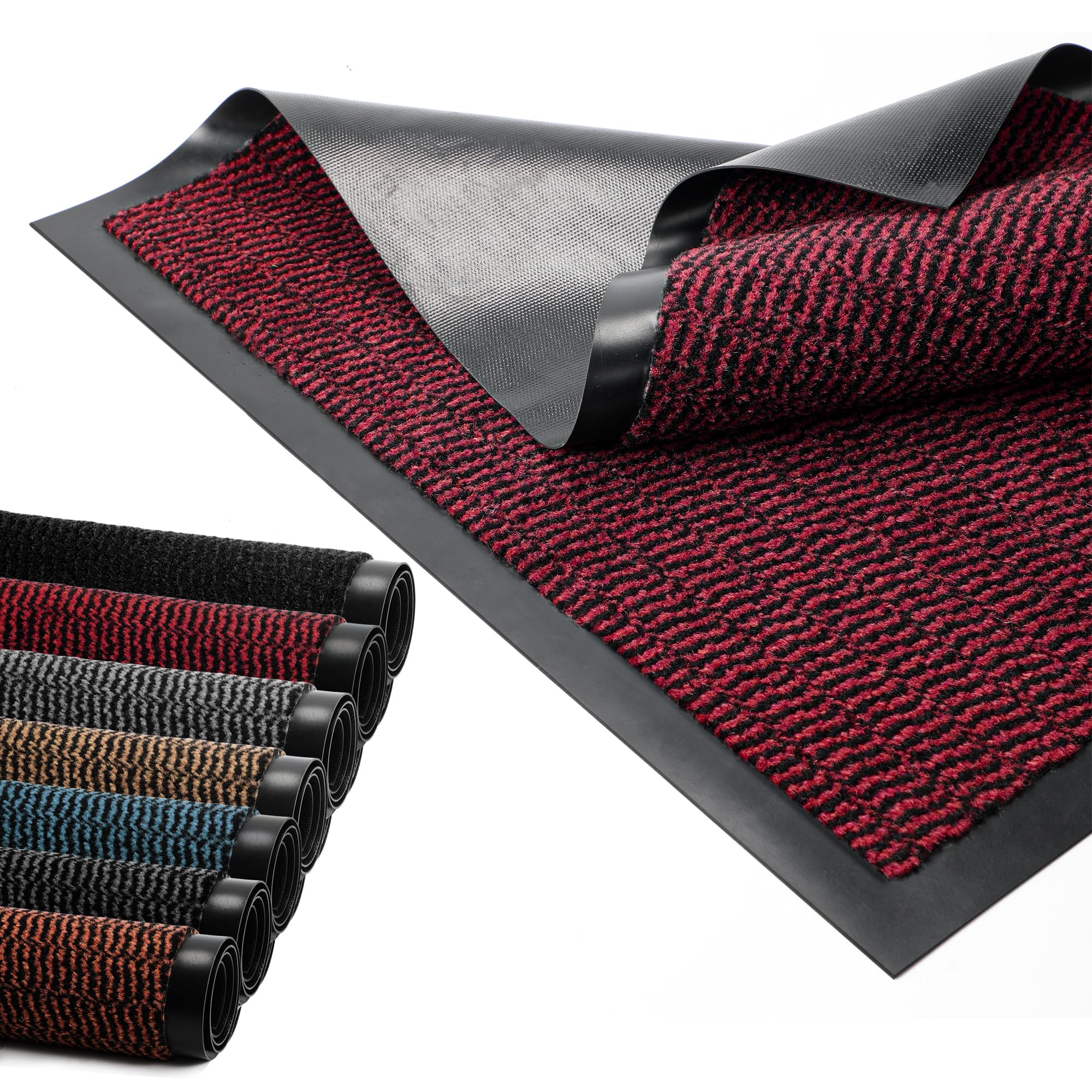 BLADO Door Mat Barrier Mat Non Slip Rubber Mats Washable Light Weight Heavy Duty | Floor Mats Kitchen Rugs Dirt Trapper Doormat Entrance Rug Shoes Scraper Super Absorbent Carpet (60cm x 120cm, Red)