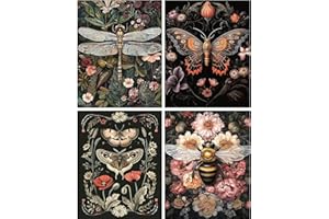 TIWABB 4 Pack Diamond Art Kits for Adults Beginners,Dragonflies, Butterflies, Moths, Bees Full Round Drill DIY Diamond Painting Kits,Paint by Diamonds Dot Gem Art Crystal Easy,Home Wall Decor 12x16Inch