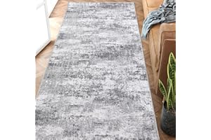 PureCozy Modern Abstract Grey Runner Rug 2x6 Hallway Area Rug Kitchen Machine Washable Indoor Accent Rug Low Pile Carpet Distressed Throw Rug Bedroom Office Living Room Laundry Room Non Slip
