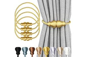 Nieffeiy Magnetic Curtain Tiebacks 4Pack Outdoor Curtain Tie Backs Rope Decorative Magnetic Curtain Holders for Drapes Window Treatment Holdbacks, Gold