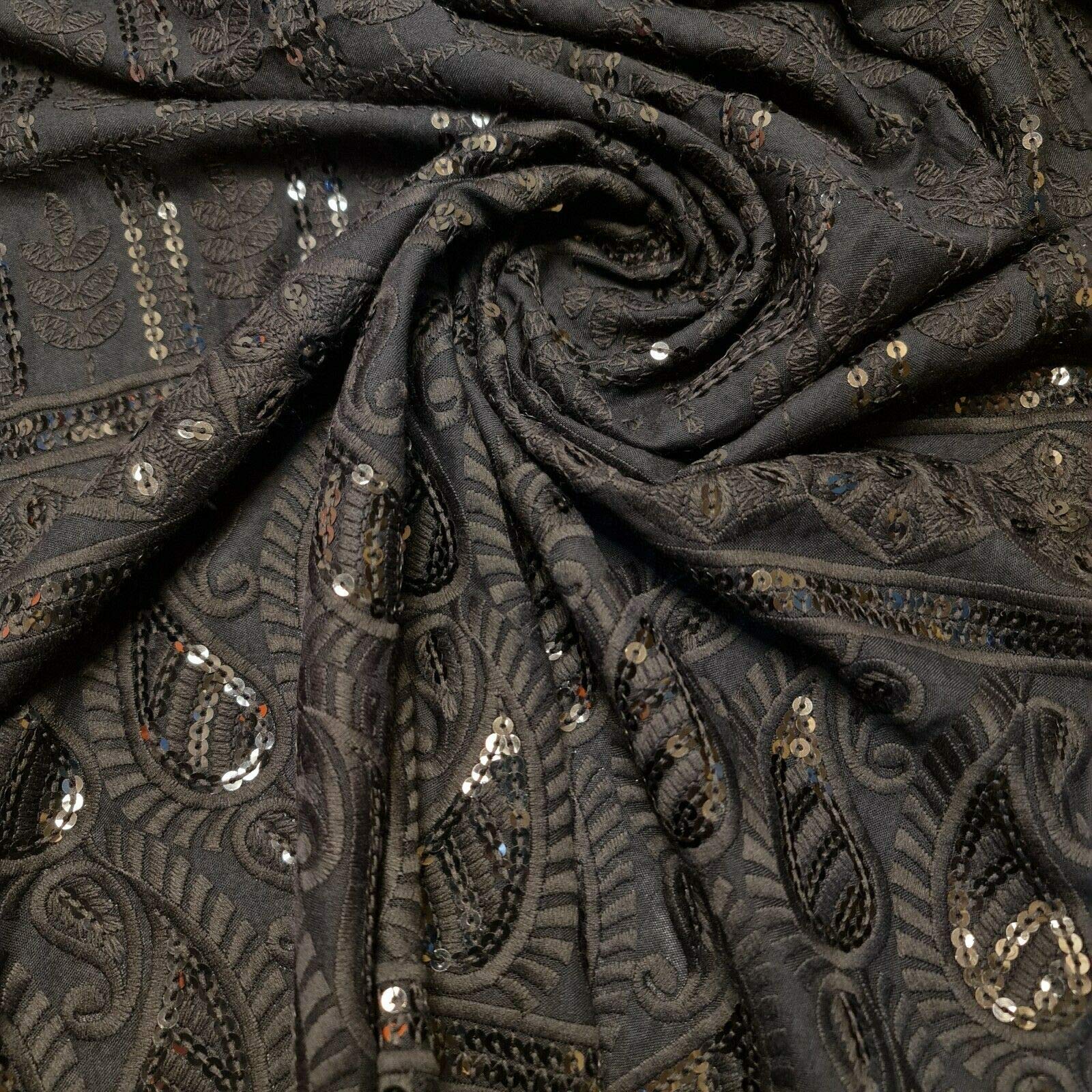 New Spring Soft Poly Cotton Broderie Anglaise Sequin Anglias Hole Border Craft Dress Fabric 44" - 112 cm Wide Sold As Pre - Cut Lengths (2 Meter, Black)
