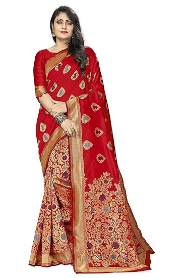 Womens Banarasi Art Silk Saree With Unstitched Blouse (c-banarasi_saree103_red_Red)