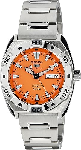 Amazon Com Seiko 5 Sports Orange Dial Stainless Steel Automatic Mens Watch Srp283 Seiko Watches