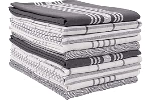 KAF Home Soho Kitchen Dish Towel Set of 10 | 18 x 28 Inch Tea Towels | Soft and Absorbent Mixed Set of Flat Towels (Charcoal)