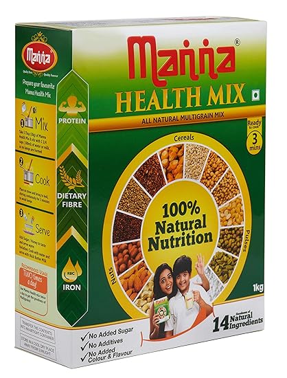 Manna Health Mix - 100% Natural Multigrain Nutrition for Kids, 1kg. No Added Sugar/Colour
