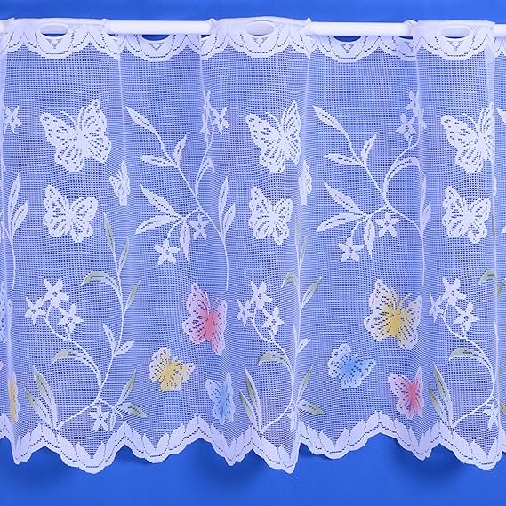 Butterfly Floral Cafe Net Curtain in White 3 Drops Sold By The