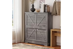 Semiocthome Farmhouse Shoe Storage Cabinet with 2 Flip Drawers, 31.5"(W) Freestanding Shoe Organizer with Barn Door and Metal