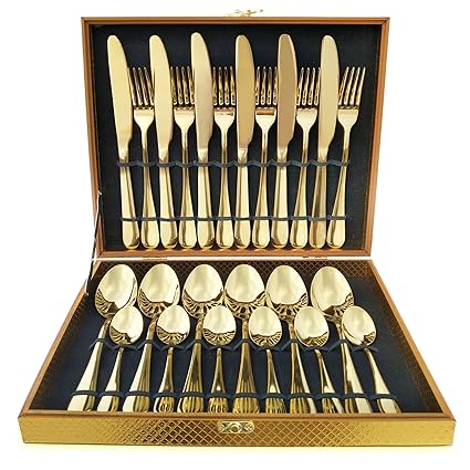 Magicpro Besteck Set, Gold Besteck Set, Edelstahl Set Service für 6 Personen, 24 Stück Esszimmer Besteck