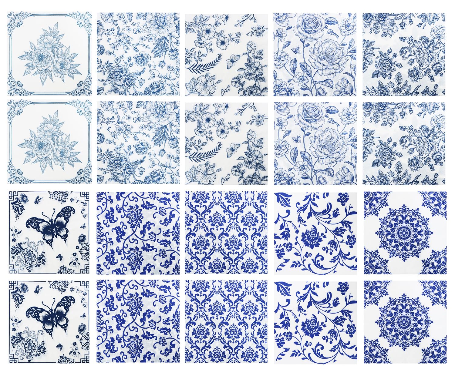 Photo 1 of Penta Angel Floral Napkins for Decoupage 20Pcs Assorted Decorative Flower Cocktail Paper Napkins for Art Craft DIY Birthday Wedding Spring Tea Party Decoration (Blue Floral)