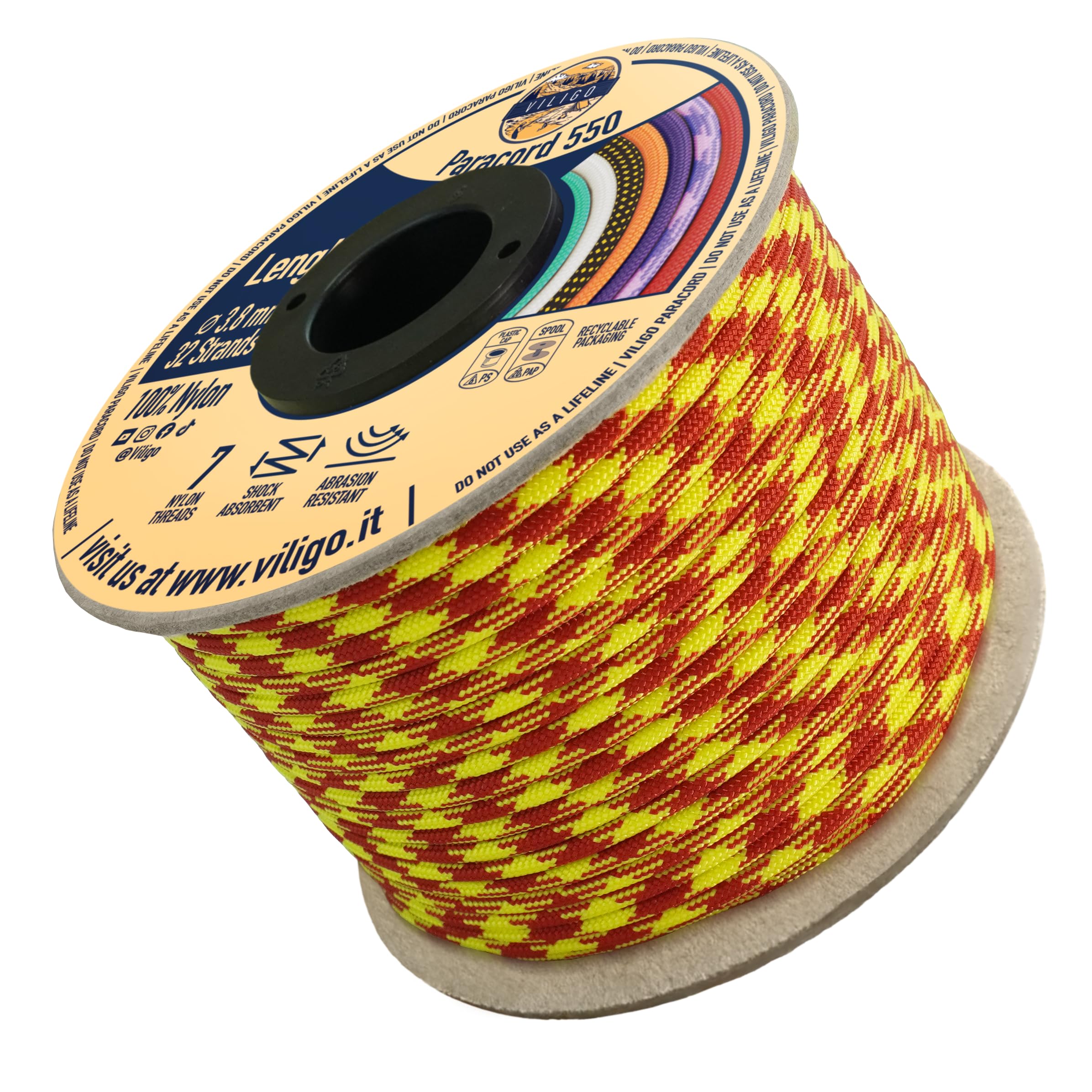 VILIGO Paracord 550 - Type III (3.8 mm) - Nylon Braid, 7 Inner Strands, Ideal for Camping, DIY Projects, Bracelet Making and Accessories (15 m, Pulsar)