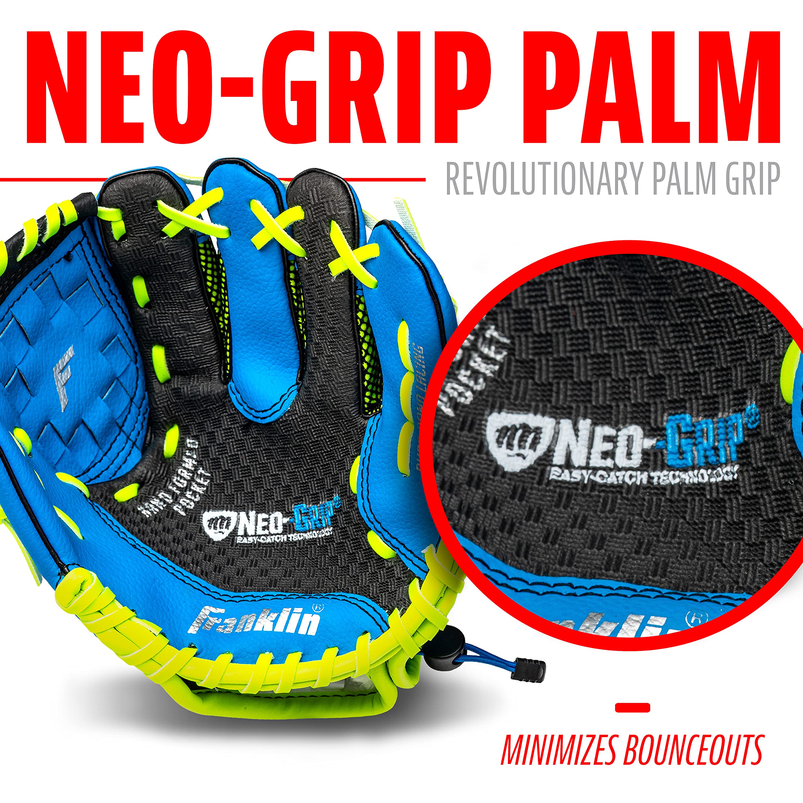 Franklin Sports Youth Teeball Glove - 9.0 Inch Neo-Grip Synthetic Leather Fielding Glove - Left & Right Handed Ready To Play with Ball
